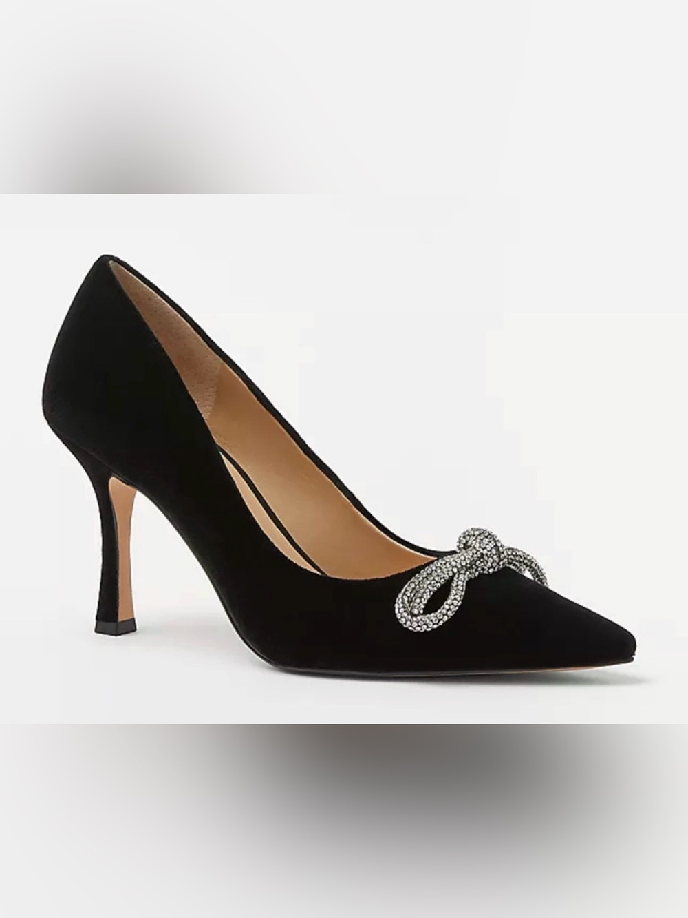 NEW ANN TAYLOR BLACK CRYSTAL BOW VELVET MILA PUMPS HIGH HEELS SHOES 5.5
